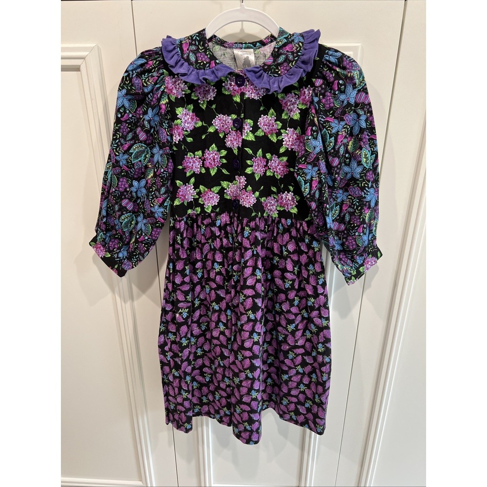 Vintage Wee Clancy Dress Size 10 Hydrangea Berries Feather Cottagecore USA